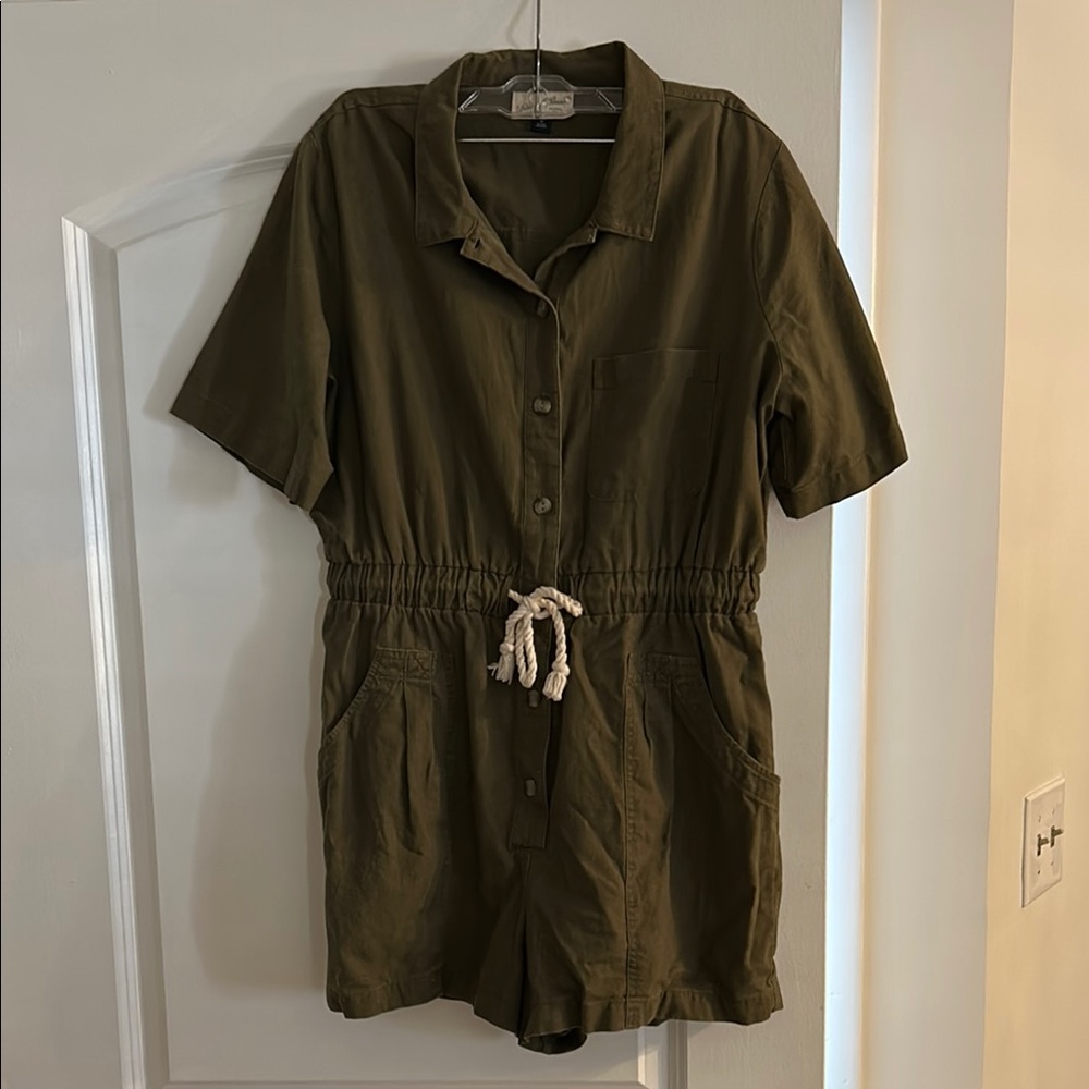 Olive Green Button-Up Romper